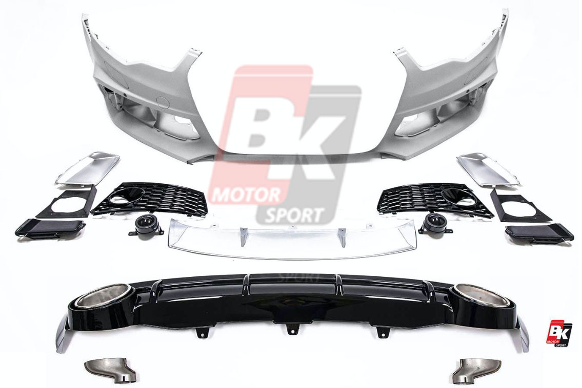 BKM Front Bumper Kit with Rear Diffuser (RS Style - Glossy Black), fits Audi  A6 C7.0 - BK-Motorsport
