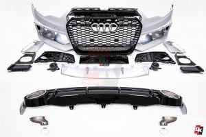 BKM Front Bumper Kit with Rear Diffuser (RS Style - Glossy Black), fits Audi A6 C7.0