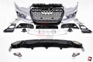 BKM Front Bumper Kit with Rear Diffuser (RS Style - Glossy Black), fits Audi A6 C7.0