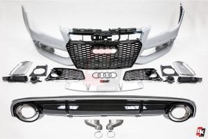 BKM Front Bumper Kit with Rear Diffuser (RS Style - Glossy Black), fits Audi A7 C7.0
