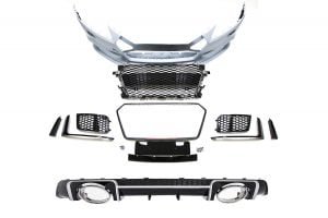 BKM Front Bumper Kit with Rear Diffuser (RS Style - Glossy Black), fits Audi TT/TTS Mk3