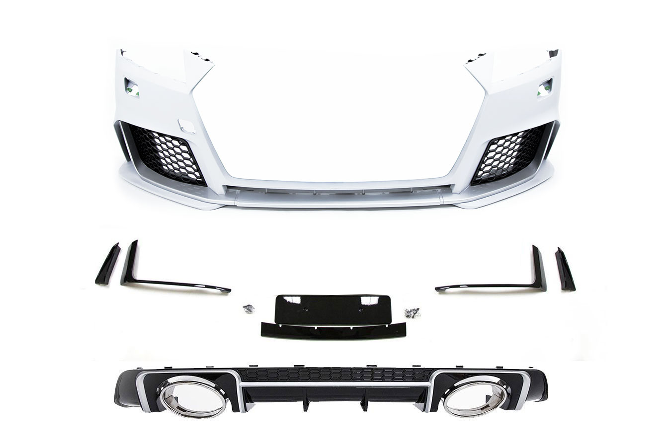 BKM Front Bumper Kit with Rear Diffuser (RS Style Glossy Black), fits