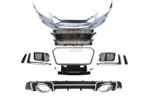 BKM Front Bumper Kit with Rear Diffuser (RS Style - Glossy Black), fits Audi TT/TTS Mk3