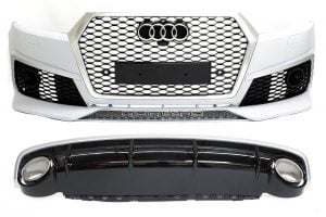 BKM Front Bumper Kit with Rear Diffuser (RS Style - Glossy Black), fits Audi Q7 4M