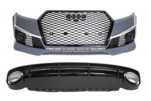 BKM Front Bumper Kit with Rear Diffuser (RS Style - Glossy Black), fits Audi Q7 4M