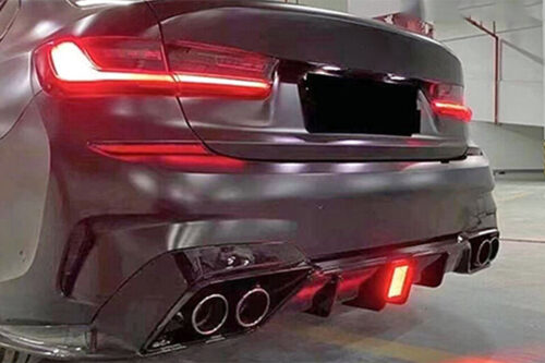 BKM M Style Rear Diffuser with Rain Light - Glossy Black, fits BMW 3-series G20