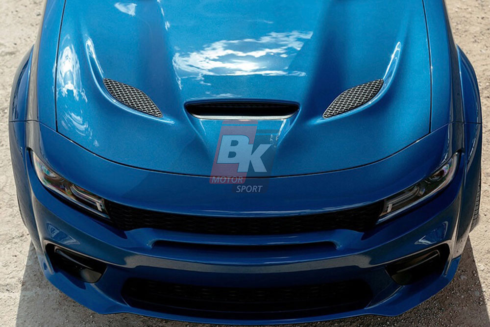 BKM Upgrade to SRT Hellcat Style (2021+) Aluminum Hood with 3 Vented Bezels, fits Dodge Charger 15-23 BKM Upgrade to SRT Hellcat Style (2021+) Aluminum Hood with 3 Vented Bezels, fits Dodge Charger 15-23